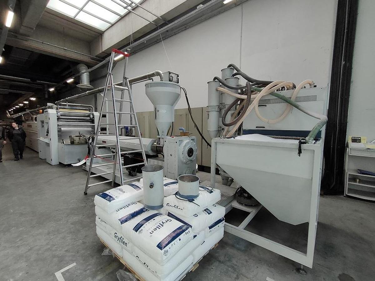 Used 2001 Starlinger Tape production line Starex 1000/105 + 1995 Sahm 230 GE  winders for large coils + fibrillator
