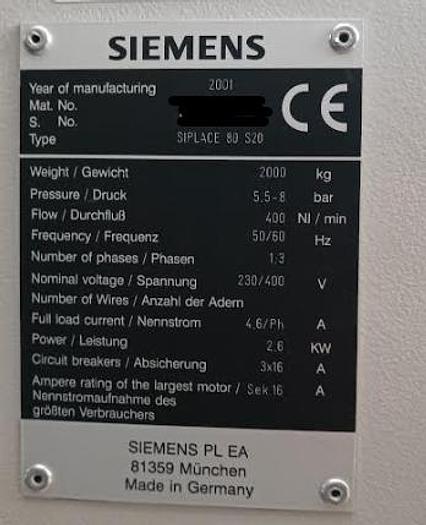 Used 2001 SIEMENS Siplace 80 S20