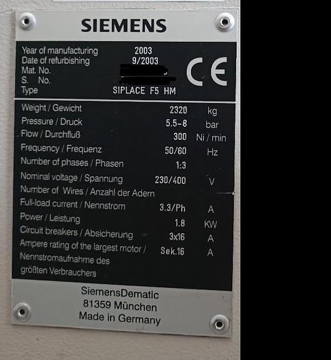 Used 2003 SIEMENS Siplace F5 HM