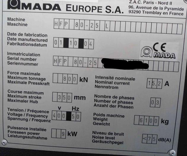 Used 2004 Amada HFP 80-25 L