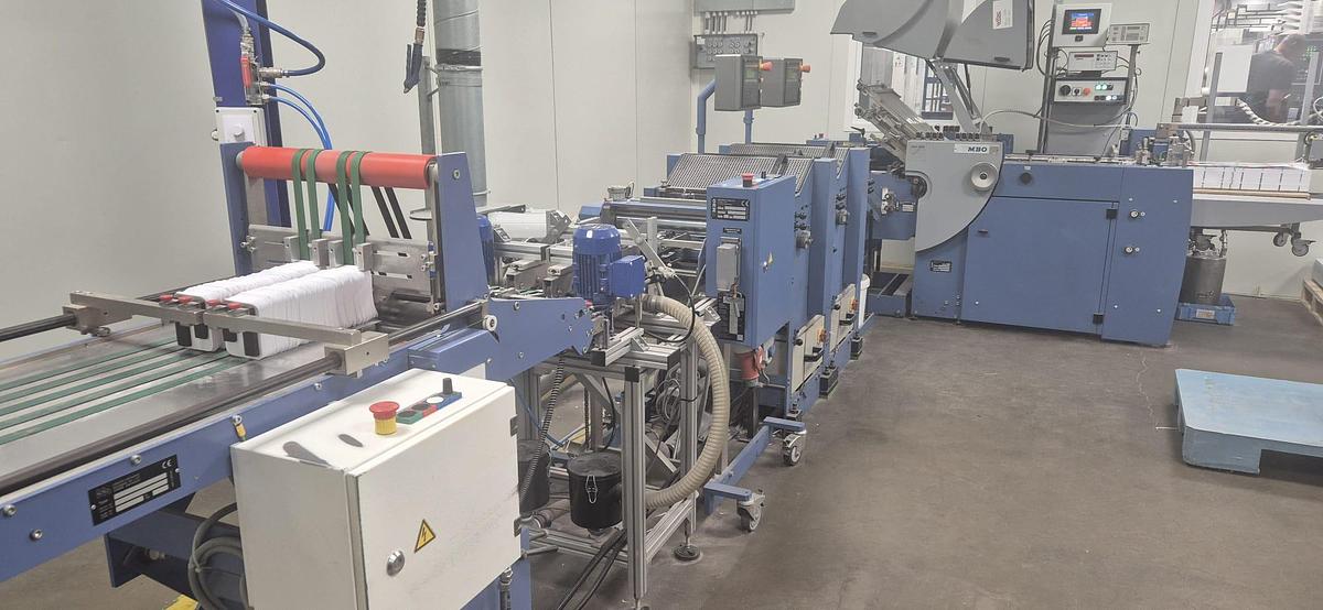 Used Complete Booklet Production Line for Sale - MBO Folding Machine, Bograma Punching Unit and Herzog+Heymann Delivery