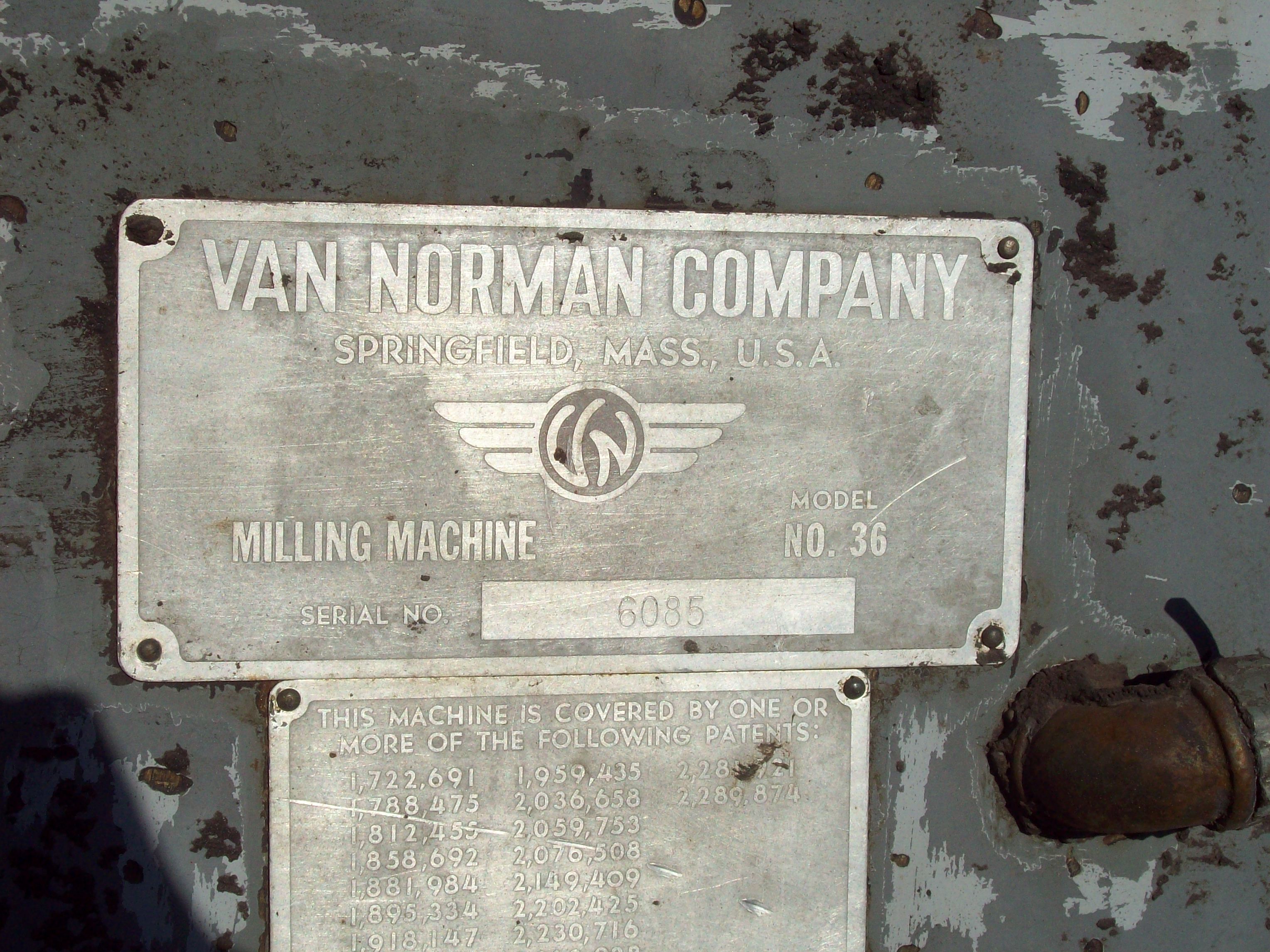 Used Van Norman Model 36 Universal Milling Machine; S/N 6085