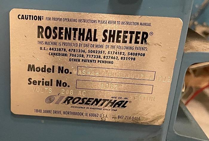 Used 48" ROSENTHAL SHEETER MODEL WAS-4-VHHUJJJUJZEAAC12 WITH CONVEYOR-pending