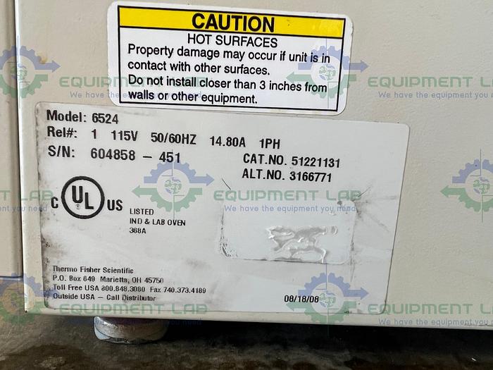 Used Thermo Scientific 6524 Economy Gravity Convection Oven 115V, 4.5 Cu, Ft 210°C