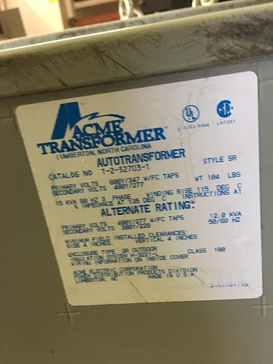 Used 15 Kva Multi-tap Acme Transformer,