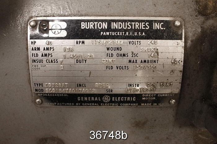 Used Burton 40 Hp, 1750/2100 Rpm, 240 Volt, CD238AT Frame Dc Motor #36748