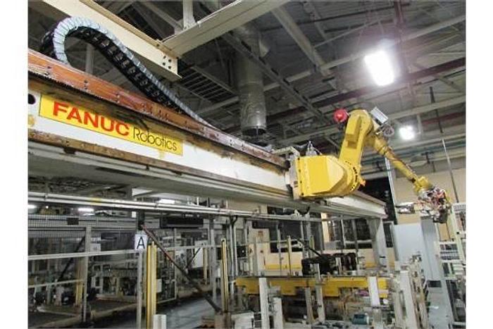 Used FANUC GANTRY ROBOT SYSTEM WITH M710iB/70T ROBOT 8' TALL X 10,200 MM TRAVEL RJ3iB CONTROLLER