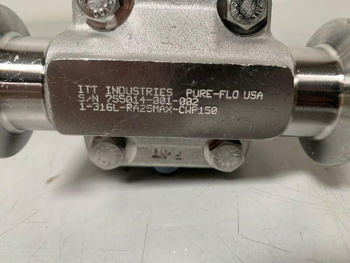 Used ITT Pure-FLO 1-316L-RA25MAX-CWP150 Diaphragm Valve  w/ 1" Sanitary Fittings