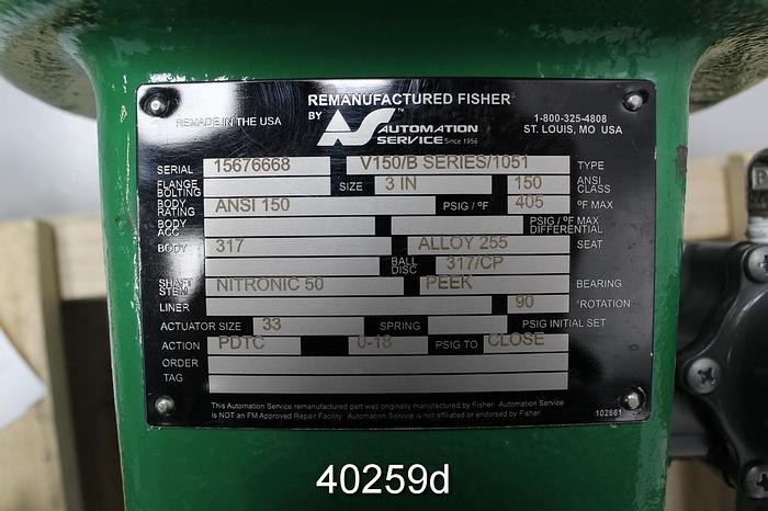 Used Fisher V150 3" Vee Ball Control Valve #40259