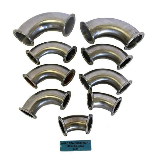 Used Tri-Clover NW50, NW40, 90 Degree Radius Elbow Fittings Mixed lot of 9 (8223)W