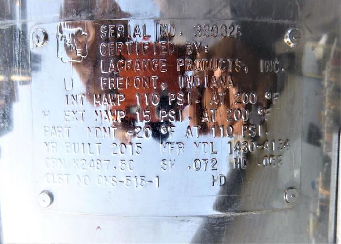 Used Tank, 15 Gallon, S/st, 110 PSI, 14" X 26.5", Binks (9) #S744049