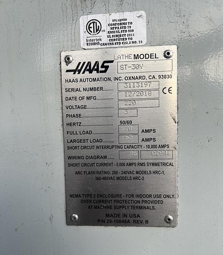 Used 2018 HAAS ST-30Y CNC Turning Center With Live Tooling ***Only 380 Feed Cutting Hours***