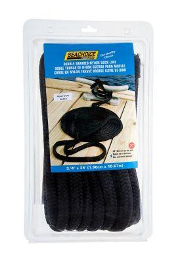 SEACHOICE DOUBLE BRAIDED BLACK DOCK LINE - 3/4in x 35Ft