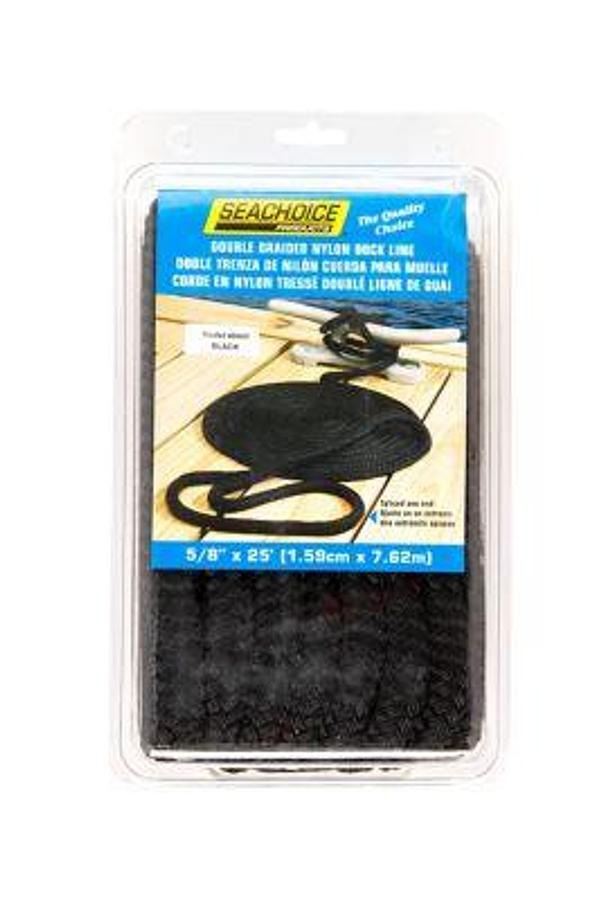 SEACHOICE DOUBLE BRAIDED BLACK DOCKLINE - 5/8in x 25Ft