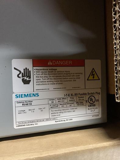 Up To 4: RV461G Siemens 30 Amp 600V 3P 4 Wire Ground XL-X Series Bus Plug New