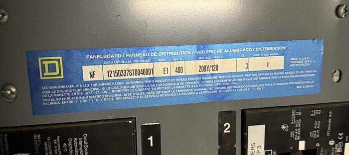 Used Square D 400 Amp Main Breaker Panel 480/277V 42 Circuit NF Panel Dual Sub Feed