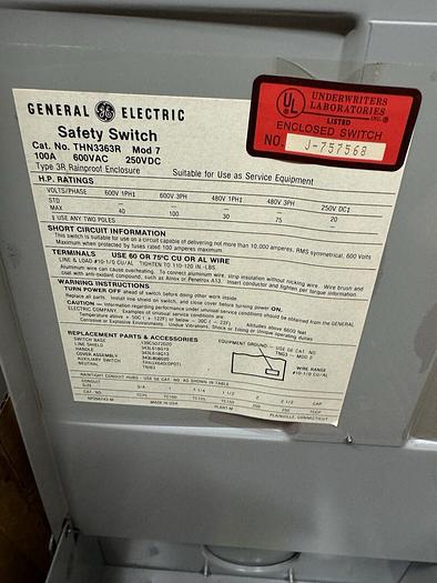 THN3363R GE 100 Amp 600V Non Fusible Nema 3R Outdoor Rated Disconnect Switch New 783164011333