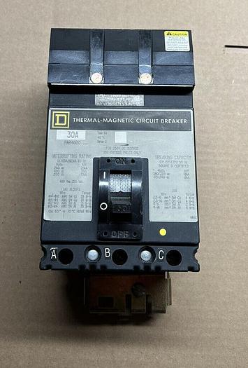 Used FA36030 Square D 30 Amp 600V 3 Pole I-Line Circuit Breaker
