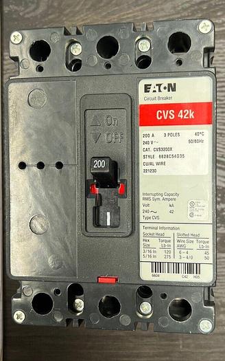 CVS3200X EATON Cutler Hammer 200 Amp 240V 42K Rated Bolt On Circuit Breaker New 786685704265