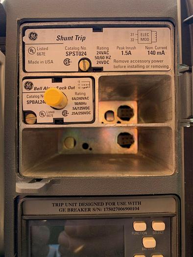 Used SSD16B216 GE 1600 Amp 600V 3 Pole Power Break II EO/DO Drawout Circuit Breaker