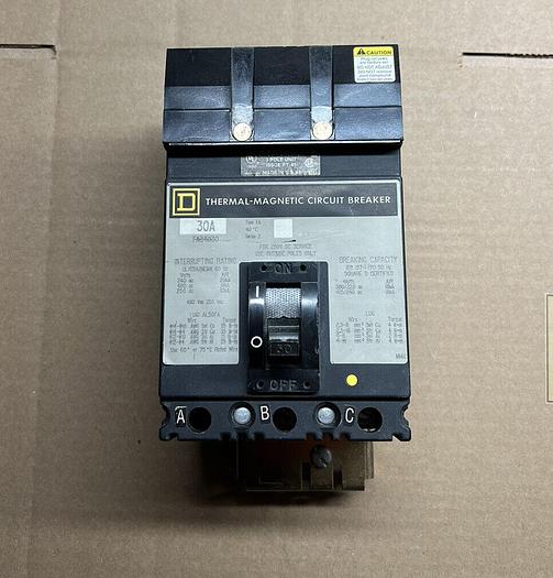 Used FA36030 Square D 30 Amp 600V 3 Pole I-Line Circuit Breaker