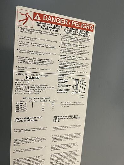 HU365R Square D 400 Amp 600V 3 Pole Non Fusible Nema 3R Disconnect Switch New 785901450481