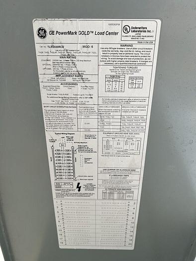 Used TLM2020RCU GE 200 Amp 120/240V Single Phase Main Lug Only Load Center MLO