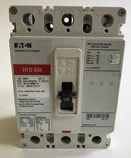 HFD3100 Eaton Cutler Hammer 100 Amp 480V 3 Pole Bolt On Circuit Breaker New 786679175897