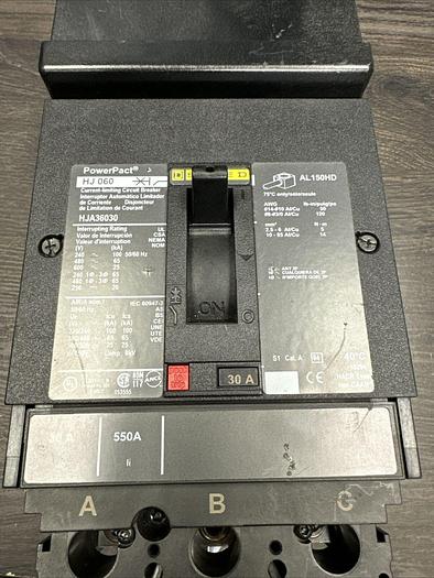 HJA36030 Sqaure D 30 Amp 600V 3 Pole 65kA@480V I-Line Circuit Breaker New