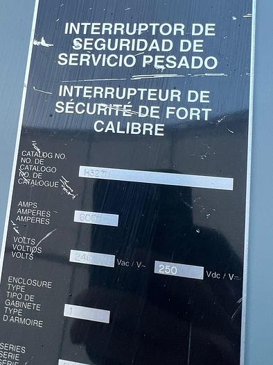 Used H327N Square D 800 Amp 240V 3P 4W Fused Disconnect Switch Fusible