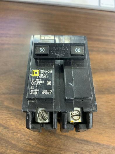 Used HOM260 Square D 60 Amp 240V 2 Pole Plug In Circuit Breaker Type HOM
