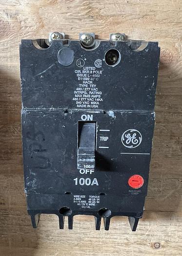 Used TEY3100 GE 100 Amp 480V 3 Pole Bolt On Circuit Breaker 783164182279