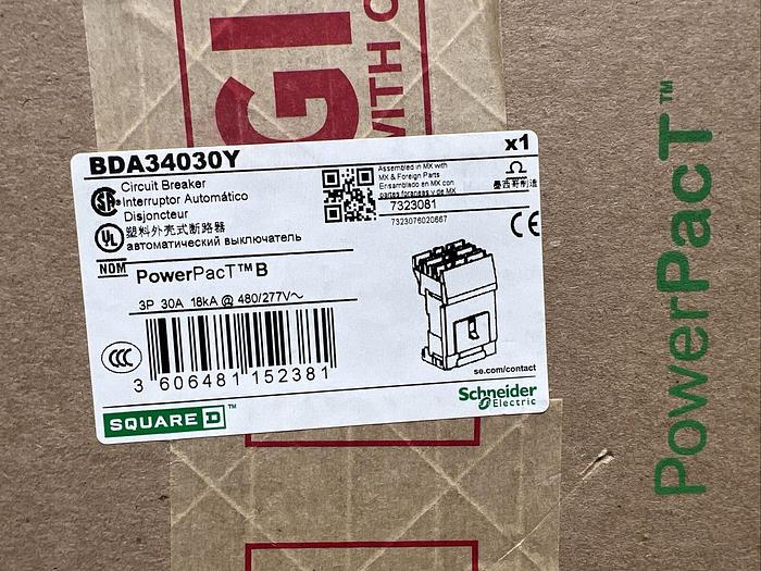 BDA34030Y Square D 30 AMp 480V 3 Pole ILine Circuit Breaker New 3606481152381
