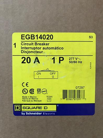 EGB14020 Square D 20 Amp 277V 1 Pole Bolt On Circuit Breaker