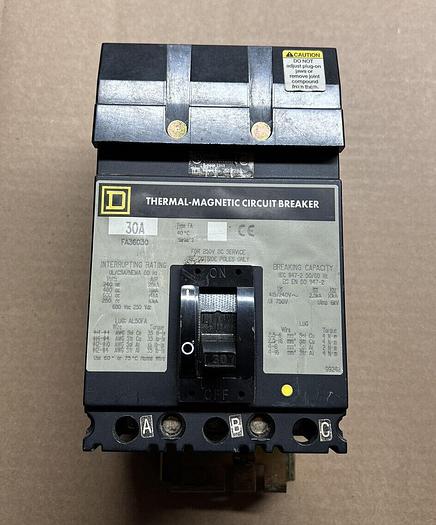 Used FA36030 Square D 30 Amp 600V 3 Pole I-Line Circuit Breaker