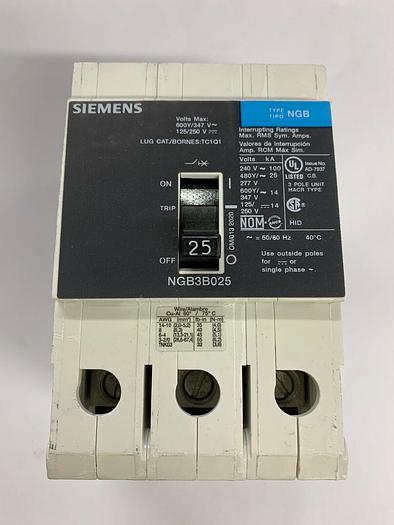 NGB3B025 Siemens 25 Amp 600V 3 Pole Bolt On Circuit Breaker New