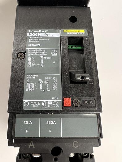 Square D HDA260302 30 Amp 600V 2 Pole I-Line Circuit Breaker New Surplus 785901416456