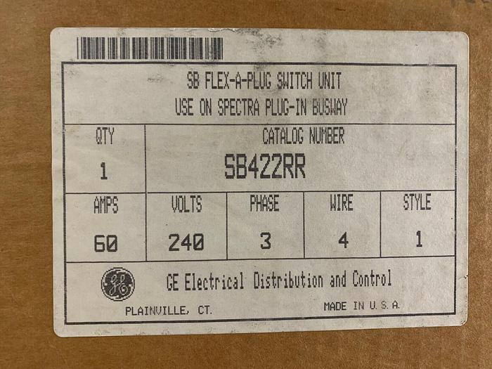 SB422RR GE 60 Amp 240V 3 Phase 4 Wire Spectra Series Bus Plug SB422R GE OEM New