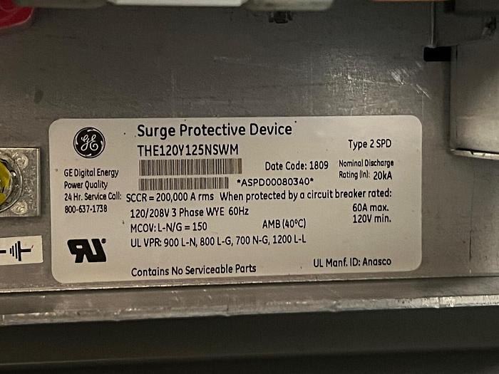 THE120Y125NSWM GE Surge Protective Device 60A Max 120/208V 3 Phase New