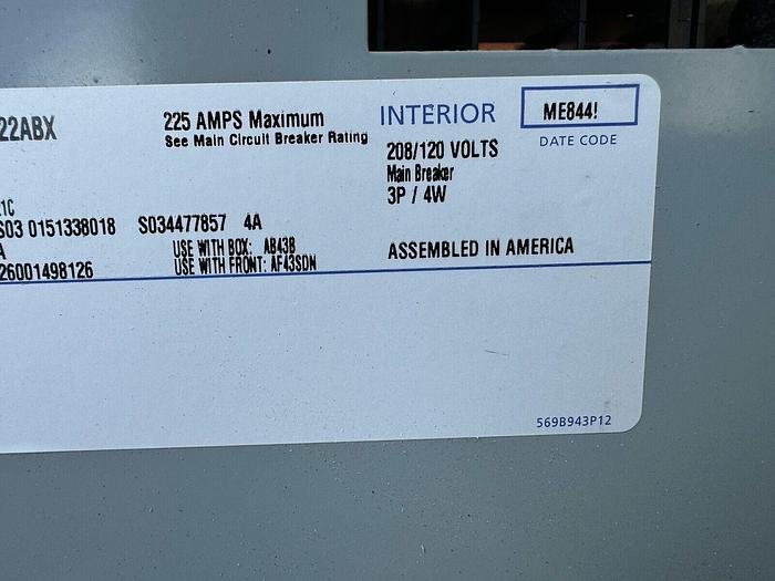 AQF3422ABX GE 225 Amp Main Breaker Panel 208/120V Indoor