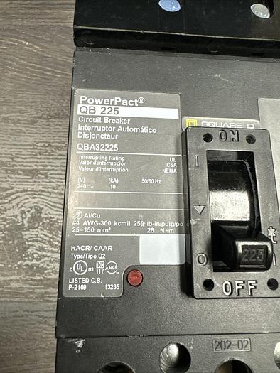 QBA32225 Square D 225 Amp 240V 3 Pole 10ka@240V Rated I-Line Circuit Breaker New 785901702962