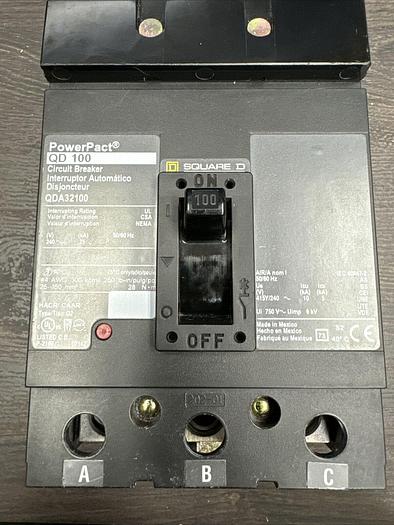 Used QDA32100 Square D 100 Amp 240V 3 Pole 25kA@240V PowerPact Circuit Breaker 785901417842