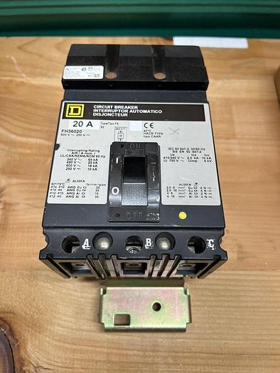 FH36020 Square D 20 Amp 480V 3 Pole I-Line Circuit Breaker New