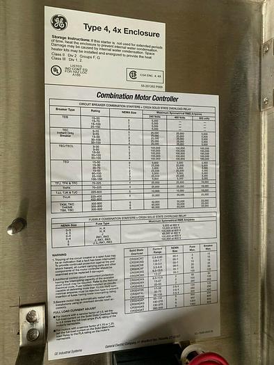GE Size 0 Combination Motor Starter Type 4X Stainless Steel CR487B494MBF02211