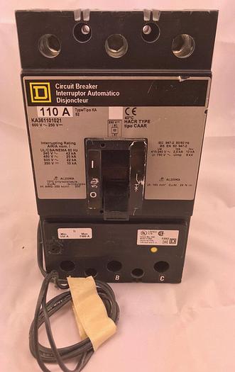 Used KAL361101021 Square D 110 Amp 600V 3 Pole Complete with 120-240V Shunt Trip