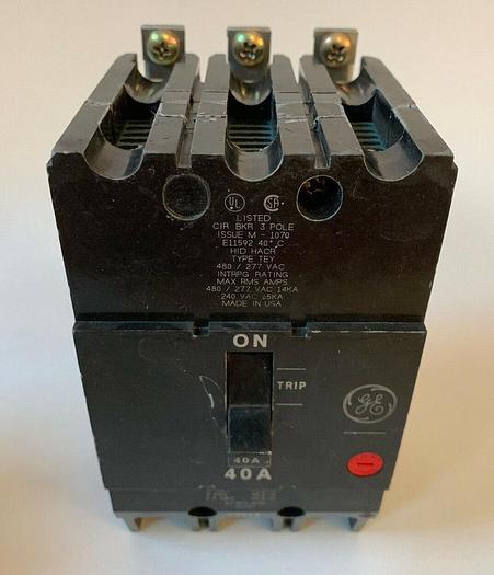 Used TEY340 GE 40 Amp 480V 3 Pole Bolt On Circuit Breaker General Electric Type TEY 783164181050