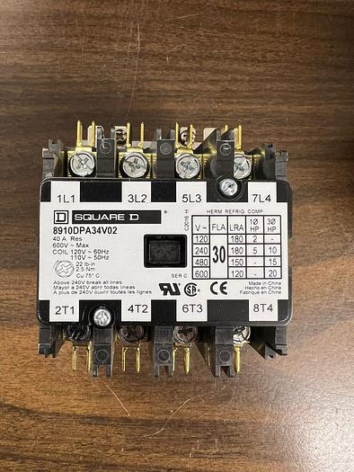 8910DPA34V02 Square D Definite Purpose Contactor New