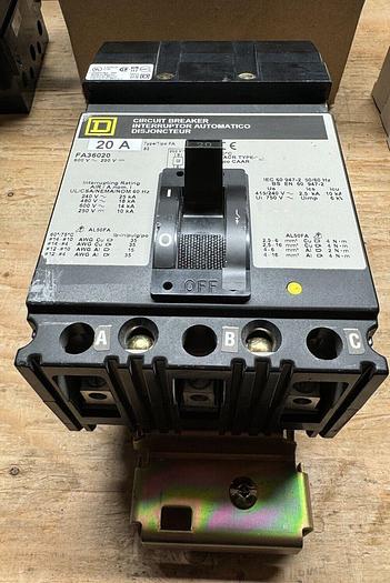 FA36020 Square D 20 Amp 600V 3 Pole I-Line Circuit Breaker