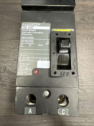 QBA222002 Square D 200 Amp 240V 2 Pole 10ka@240V Rated I-Line Circuit Breaker 785901672555