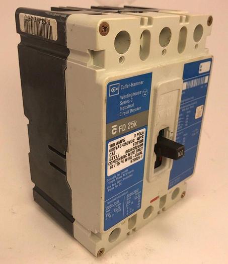 Used FD3100 Cutler Hammer 100 Amp 600V 3 Pole Bolt On Circuit Breaker